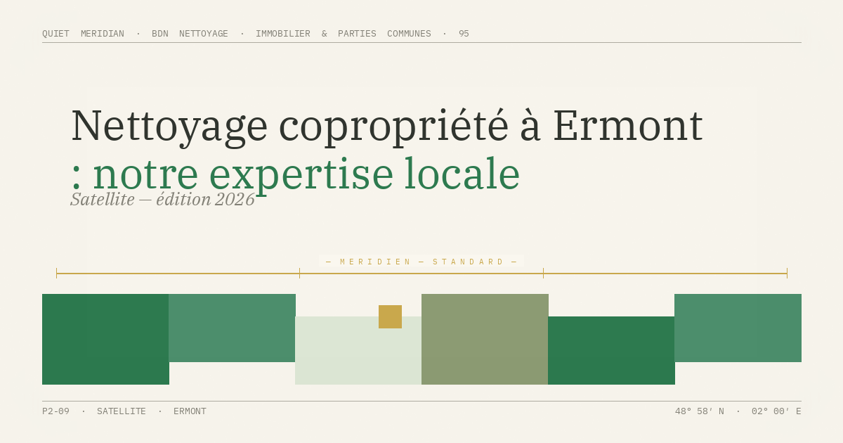 Nettoyage copropriété à Ermont : notre expertise locale — illustration éditoriale BDN Nettoyage, Val d'Oise