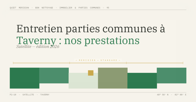 Entretien parties communes à Taverny : nos prestations — illustration éditoriale BDN Nettoyage, Val d'Oise