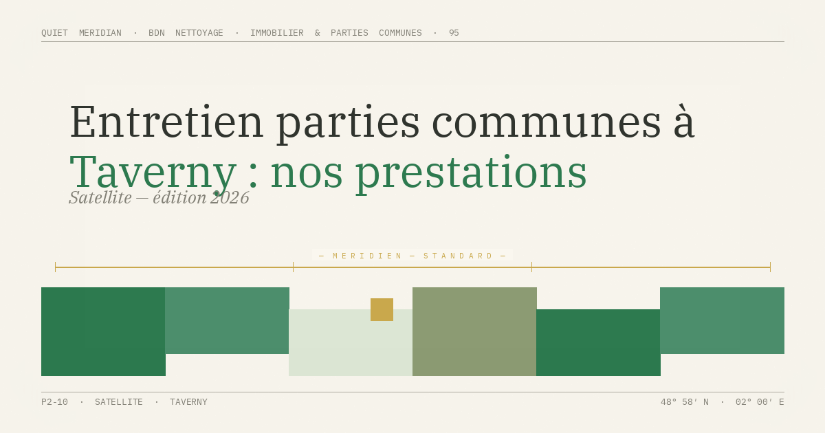 Entretien parties communes à Taverny : nos prestations — illustration éditoriale BDN Nettoyage, Val d'Oise