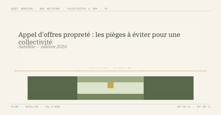 Appel d'offres propreté : les pièges à éviter pour une collectivité — illustration éditoriale BDN Nettoyage, Val d'Oise