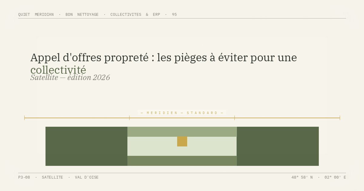 Appel d'offres propreté : les pièges à éviter pour une collectivité — illustration éditoriale BDN Nettoyage, Val d'Oise
