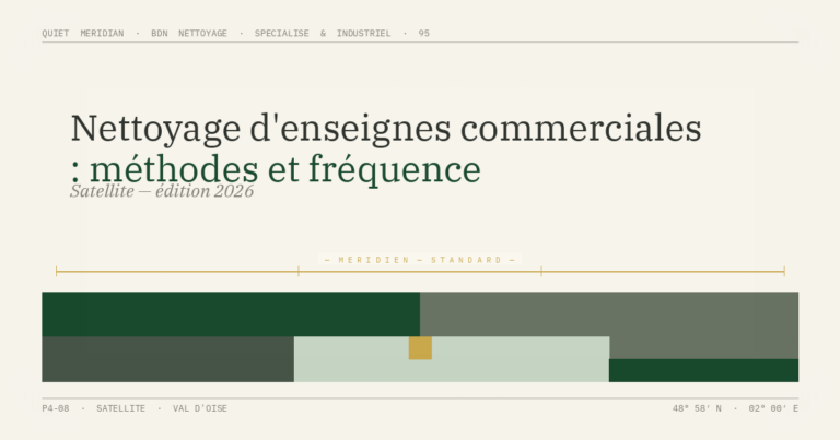 Nettoyage d'enseignes commerciales : méthodes et fréquence — illustration éditoriale BDN Nettoyage, Val d'Oise