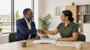 Signature d'un contrat-cadre annuel de nettoyage de bureaux entre un dirigeant PME et BDN Nettoyage à Pontoise — engagement durable et clauses techniques claires