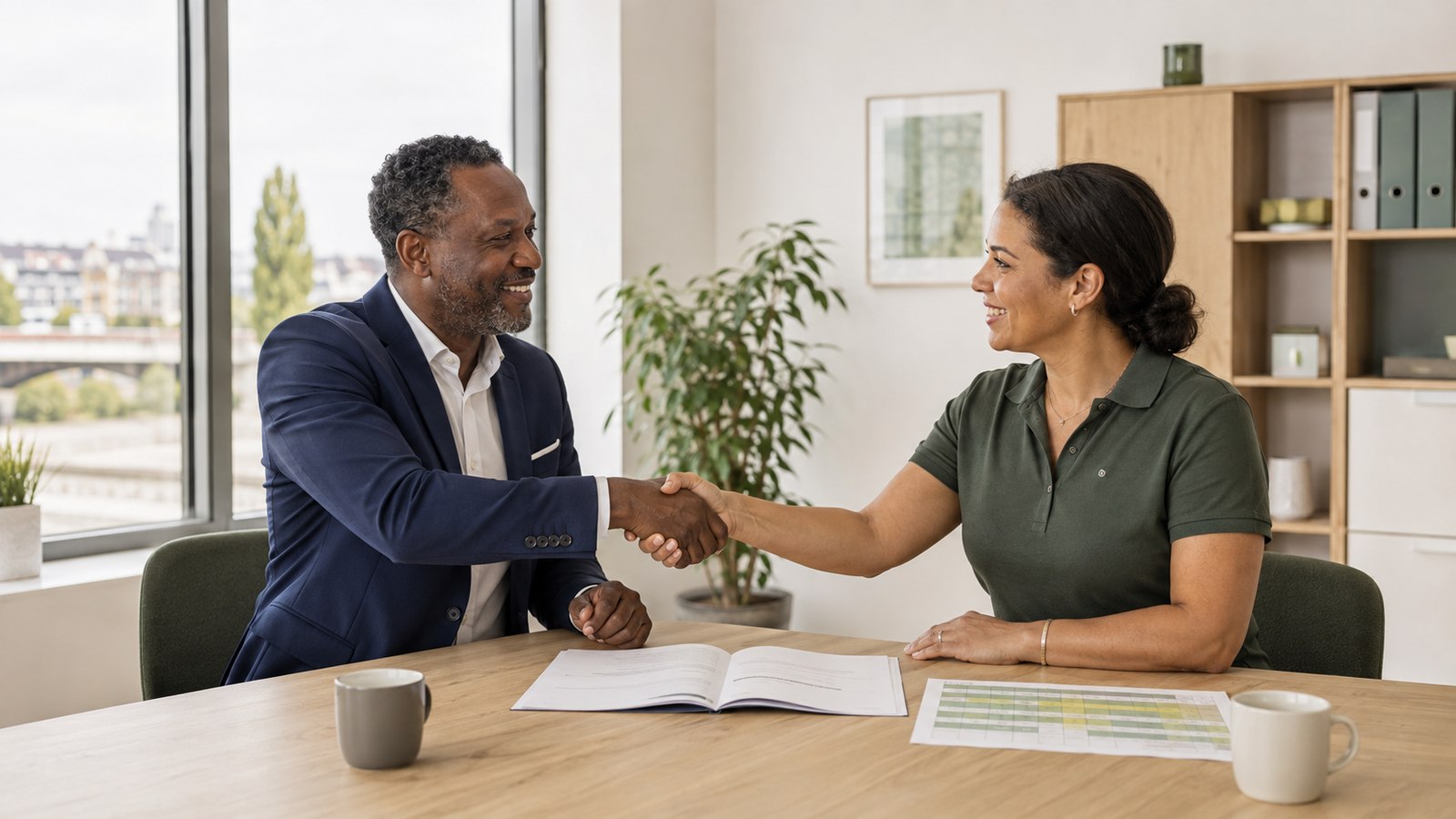 Signature d'un contrat-cadre annuel de nettoyage de bureaux entre un dirigeant PME et BDN Nettoyage à Pontoise — engagement durable et clauses techniques claires