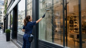 Nettoyage professionnel d'une vitrine de commerce à Argenteuil par BDN Nettoyage