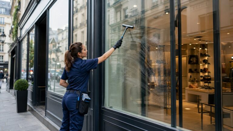Nettoyage professionnel d'une vitrine de commerce à Argenteuil par BDN Nettoyage